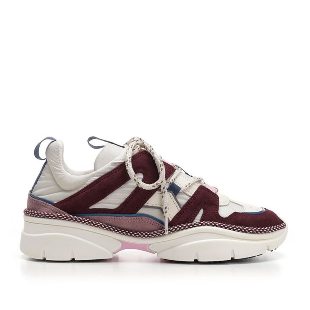 Isabel Marant White and Burgundy Chunky Lace-Up Sneakers